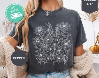 Comfort Colors Pressed Flowers Shirt, Vintage Botanical Tee, Botanical Floral Gift