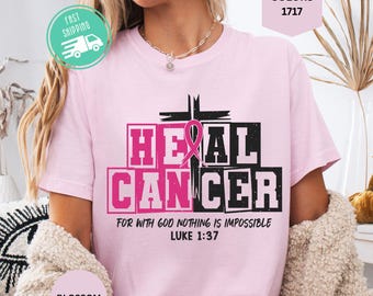 Comfort Colors® Heal Cancer Christian Shirt, Breast Cancer Awareness Tee, Pink Ribbon T-Shirt