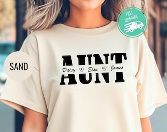 Camiseta personalizada para tía, camiseta con nombres personalizados para niños, regalo para tía