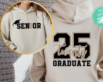 Sweat-shirt Senior 2025, sweat-shirt à capuche recto-verso Senior 2025, chemise de fin d'études 2025, cadeau de remise des diplômes, sweat-shirt Senior 2025, sweat-shirt lycée