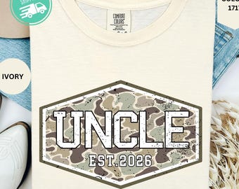 Uncle Est. 2026 Camo T-Shirt , Comfort Colors Custom Tee, Announcement Shirt