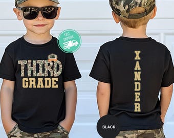 Custom Boys Third Grade Shirt, Camo Back to School Shirt, Personalized Camouflage Toddler T-Shirt