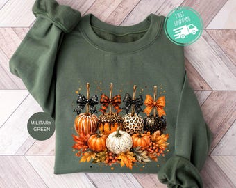 Fall Caramel Apples Sweatshirt, Trendy Autumn Candy Apple Sweater, Coquette Halloween Treat Hoodie
