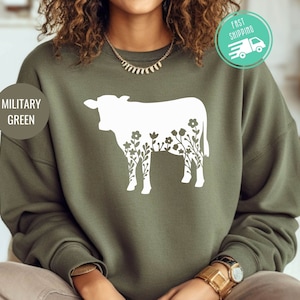 Floral Cow Sweatshirt, Cow Hoodie, Cow Lover Shirt, Farming Shirt, Farm Girl Shirt, Cow Lover Gift, Cow Farm Shirt, Country Dairy Farm Shirt