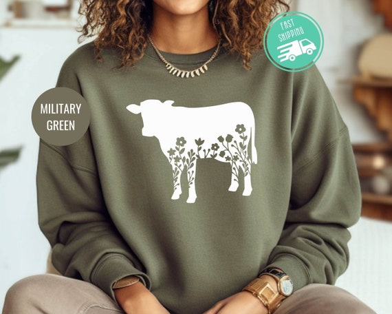 Floral Cow Sweatshirt, Cow Hoodie, Cow Lover Shirt, Farming Shirt, Farm Girl Shirt, Cow Lover Gift, Cow Farm Shirt, Country Dairy Farm Shirt