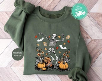 Dancing Skeleton Halloween Sweatshirt, Funny Fall Hoodie, Spooky Season Sweatshirt