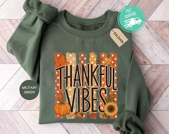 Polka Dot Thankful Vibes Sweatshirt, Thanksgiving Women Sweater, Pumpkin Season Hoodie, Thanksgiving Apparel