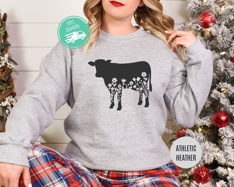 Floral Kuh Sweatshirt, Bauernhof Tier Liebhaber Geschenk, Land Milchviehbetrieb Top Bild 6