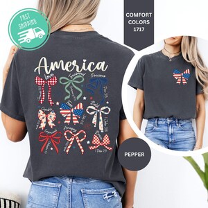 Comfort Colors America Bow Shirt, Patriotic Coquette Bow Tee, 4th Of July Outfit image 5