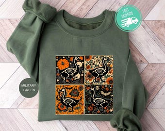 Duck Halloween Sweatshirt, Fall Floral Pumpkin Hoodie, Spooky Season Crewneck