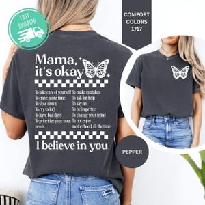 Comfort Colors® Mama It&#39;s Okay Shirt, Retro Mama Shirt, Groovy Mom Tee, Mental Health Mama Tee, Mother&#39;s Day Gift, Butterfly Mama T-shirt