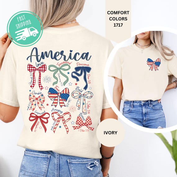 Comfort Colors America Bow Shirt, Patriotic Coquette Bow Tee, 4th Of July Outfit