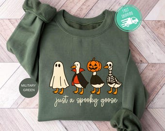 Felpa Just a Spooky Goose, Felpa con cappuccio divertente a tema oca di Halloween, Felpa girocollo con zucca autunnale
