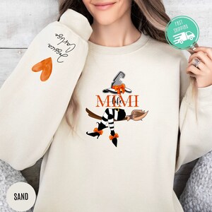 Personalized Halloween Mimi Witch Sweatshirt, Custom Name on Sleeve Sweater for Mimi, Halloween Grandma Gift From Grandkids, Spooky Season