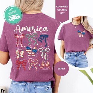 Comfort Colors America Bow Shirt, Patriotic Coquette Bow Tee, 4th Of July Outfit image 6