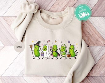 Halloween Pickle Sweatshirt, Witch Ghost Vampire Funny Pickle Hoodie, Spooky Season Crewneck