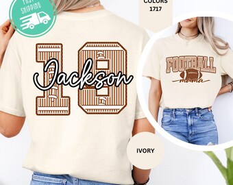 Comfort Colors Football Mama Shirt With Kids Name and Number, Custom Football Mom Tee