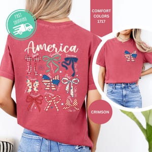 Comfort Colors America Bow Shirt, Patriotic Coquette Bow Tee, 4th Of July Outfit image 7
