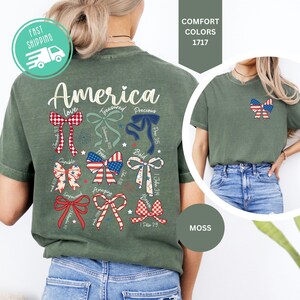 Comfort Colors America Bow Shirt, Patriotic Coquette Bow Tee, 4th Of July Outfit image 2