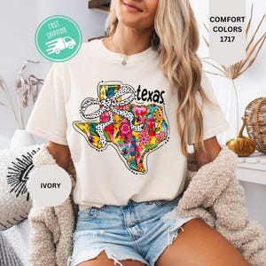 Chemise Texas coquette à fleurs Comfort Colors, chemise Texas Brushstroke, noeud Texas Coquette, Texas tendance, t-shirt Texas State, chemise Texas pour femme