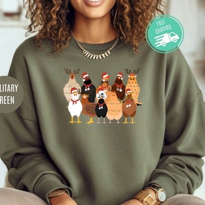 Сute Christmas Chickens Sweatshirt, Christmas Farm Animals Sweatshirt, Womens Christmas Chicken Sweatshirt,Christmas Holiday Sweatshirt Gift