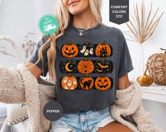 Comfort Colors® Halloween Pumpkin Shirt, Vintage Spooky Pumpkin Collage T-Shirt