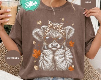 Comfort Colors Preppy Fall Cow Shirt, Retro Autumn T-shirt, Halftone Cow Tee, Western Apparel