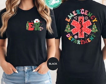 Camiseta navideña personalizada para enfermeras de urgencias, regalo para el departamento de emergencias, camiseta personalizada para enfermeras