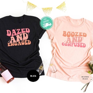 Bachelorette Party Shirts, Dazed and Engaged, Boozed and Confused, Hippie Bachelorette Tshirt, Retro Graphic Tee, Bridal Party Shirts