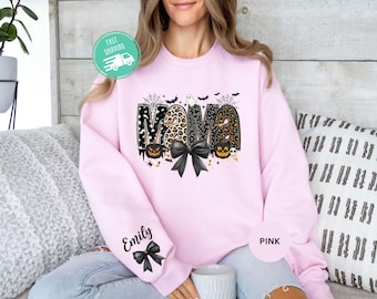 Personalized Fall Mama Sweatshirt, Spooky Mama Hoodie, Gift for Mom, Custom Name Halloween Sweater