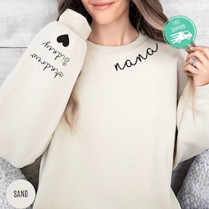 Personalized Nana Sweatshirt with Kids Names on Sleeve, Personalized Nana Sweater, Nana Gift from Grandkids, Cute Grandma Shirt,Grandma Gift