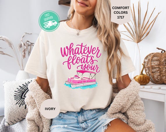 Comfort Colors Pontoon Boat Tee, Whatever Floats Your Boat Shirt, Summer Vacation Graphic T-Shirt