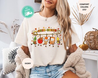 Comfort Colors Fall Teacher Shirt, Autumn School Doodles T-shirt, Cozy Classroom Graphic Tee