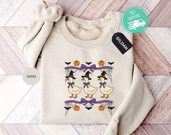 Spooky Goose Sweatshirt, Halloween Witchy Sweater, Goose Lover Gift, Pumpkin Season Hoodie