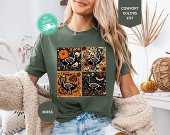 Comfort Colors® Duck Halloween Shirt, Fall Floral Pumpkin Tee, Spooky Season T-Shirt