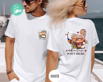 Two-sided Disney Up Carl And Ellie Adventure Is Out There Shirt, Personalized His Ellie Her Carl Couple Sweatshirt, Disney Honeymoon Gifts