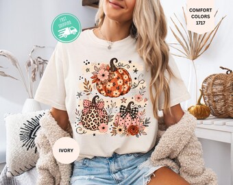 Striped Preppy Pumpkin Comfort Colors Shirt, Polka Dot Pumpkin Shirts, Coquette Autumn T-Shirt