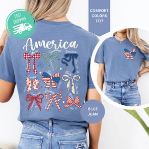 Comfort Colors America Bow Shirt, Patriotic Coquette Bow Tee, 4th Of July Outfit image 3