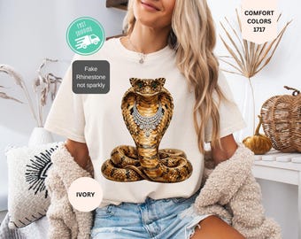 Comfort Colors® Glam Cobra Shirt, Preppy Women's Cobra Tee, Bling-Boujee T-Shirt, Trendy Animal Outfit