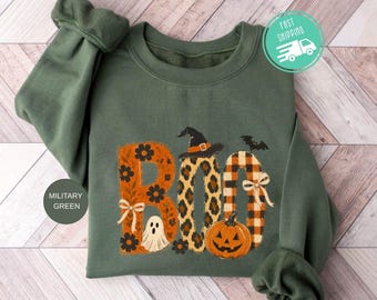 Boo Sweatshirt, Distressed Halloween Sweatshirt, Spooky Coquette Hoodie, Fall Pumpkin Sweater