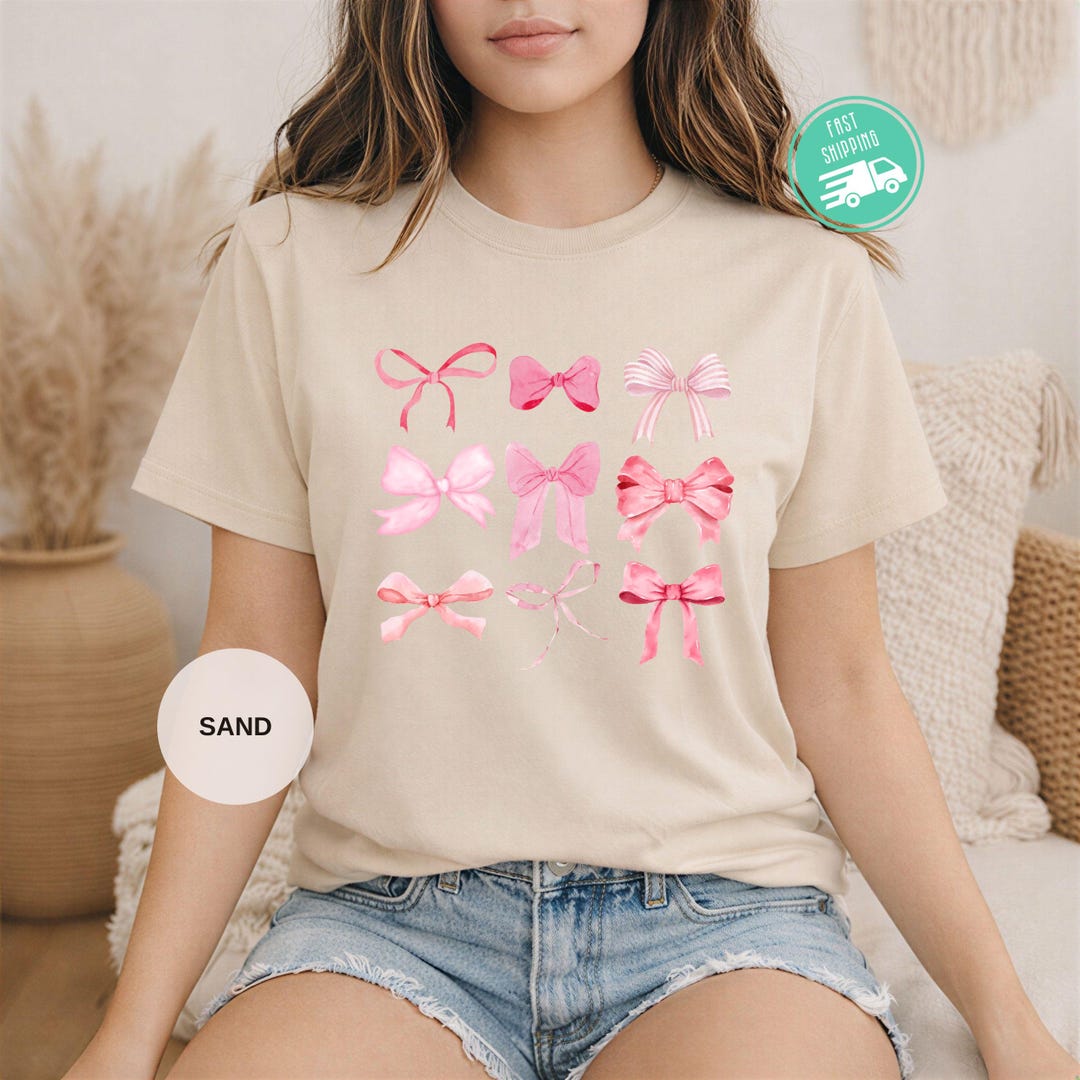 Pink Bow Shirt, Trendy Ribbon Crewneck, Coquette Tee - Etsy