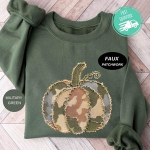 Sweat-shirt patchwork camouflage citrouille, pull d'automne citrouille, sweat à capuche d'automne