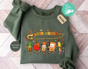 Fall Vibes Teacher Sweatshirt, Autumn School Doodles Sweater, Cozy Classroom Hoodie