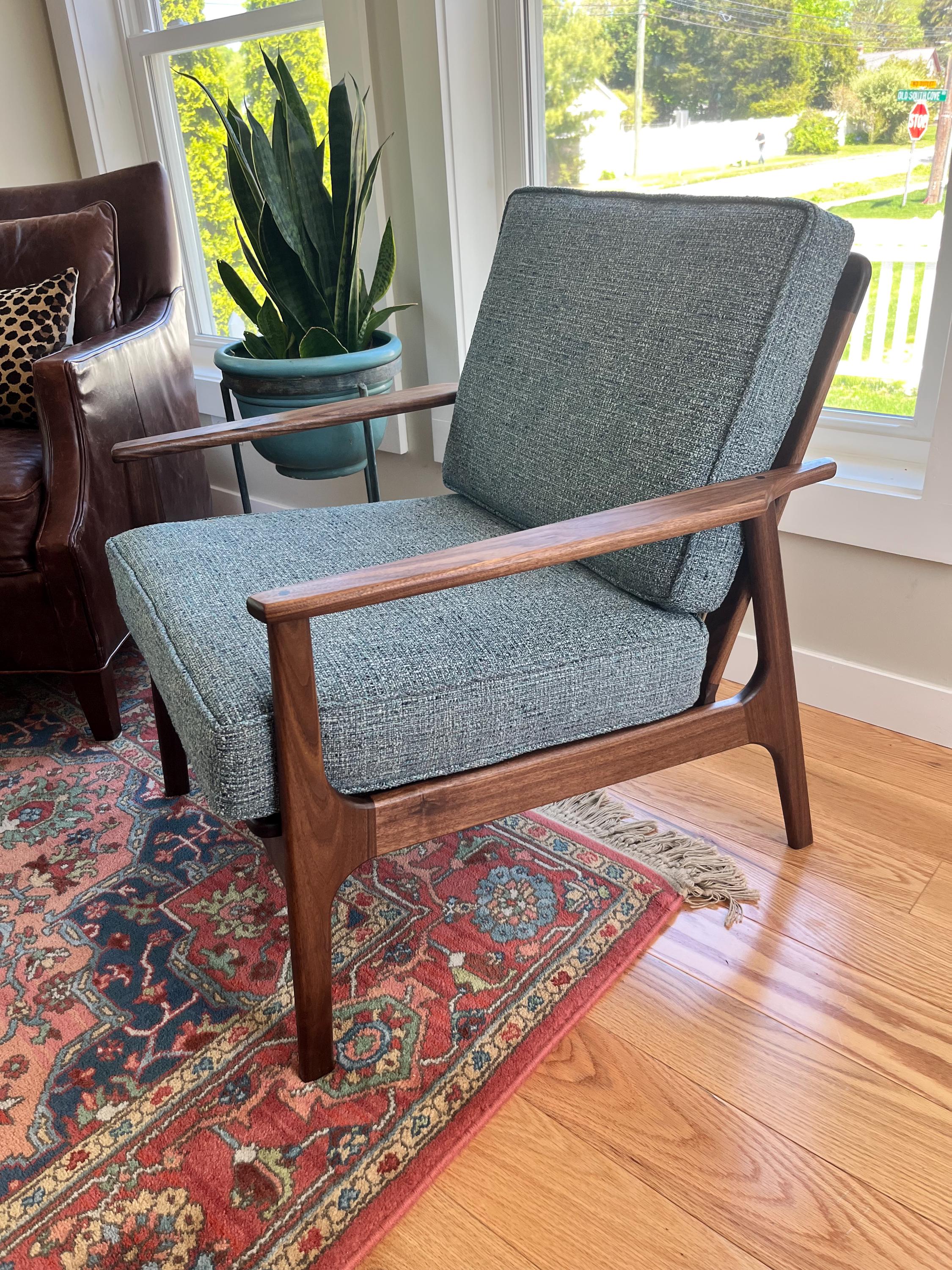 Handcrafted Mid Century Modern Lounge Chair – Walnut Wood & Cane