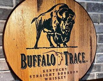 Buffalo Trace Whiskey Barrel Lid Sign: Reclaimed White Oak, Rustic Man Cave Decor