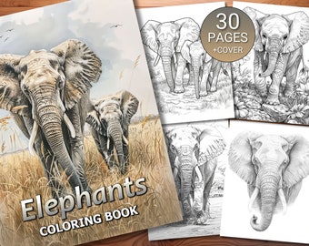 30 Elefanten Malvorlagen Buch - Erwachsene + Kinder - Sofortiger Download - Graustufen Malseite - Druckbare PDF