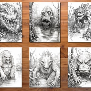 30 Swamp Monsters Coloring Page Book - Adults + Kids - Instant Download ...