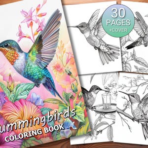30 Hummingbirds Coloring Page Book - Adults + Kids - Instant Download - Grayscale Coloring Page - Printable PDF