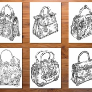 30 Vintage Handbags Coloring Page Book - Adults + Kids - Instant ...