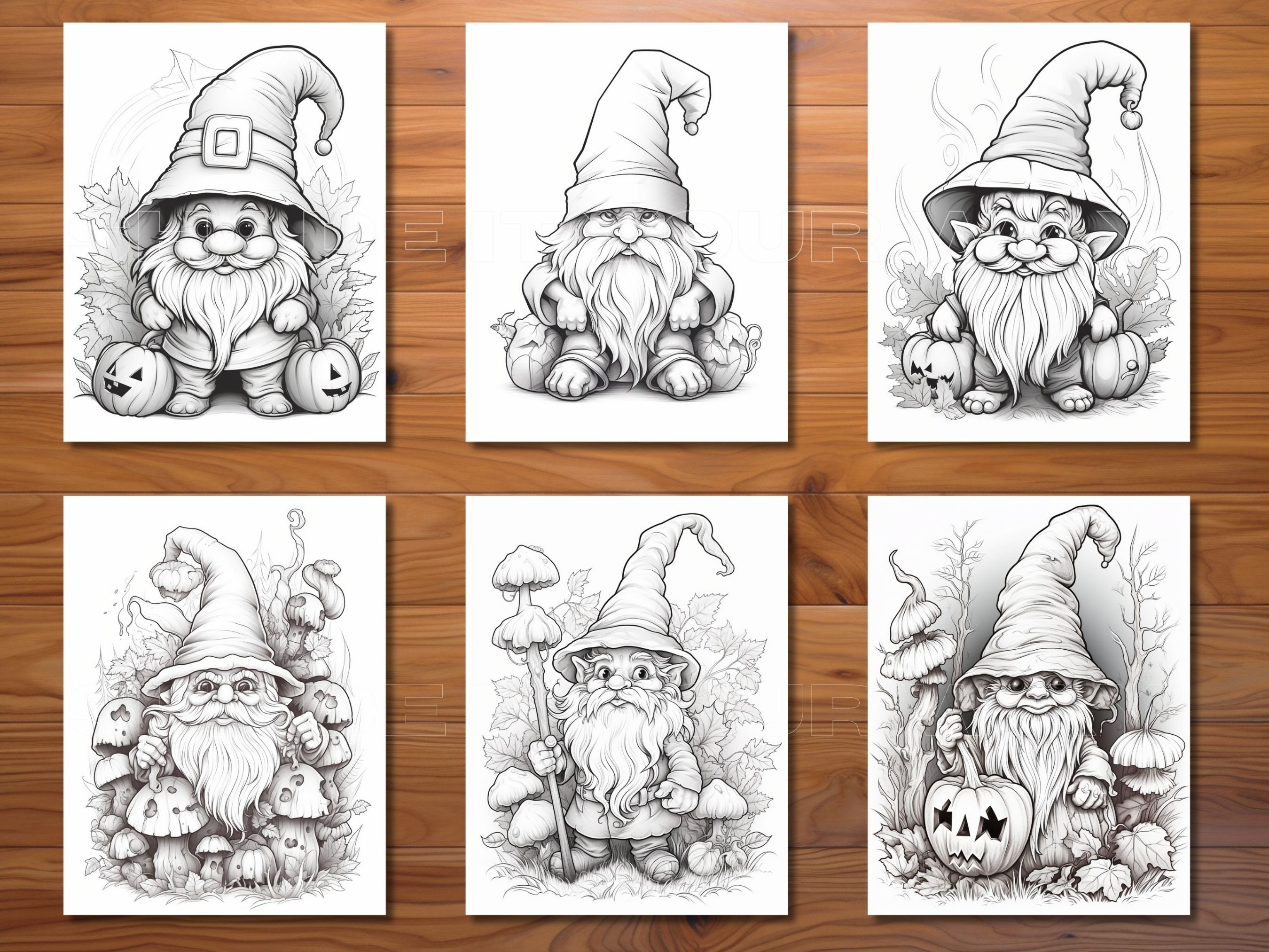 30 Halloween Gnomes Coloring Page Book Adults Kids Instant Download
